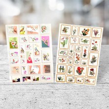 Tuğset Etiket Pul Şeklinde Sticker Etiket Seti  -Planner - Ajanda - Bullet Journal Için Uygun Set 52 Adet