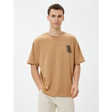 Koton Oversize Tişört Uzakdoğu Baskılı Bisiklet Yaka Kısa Kollu