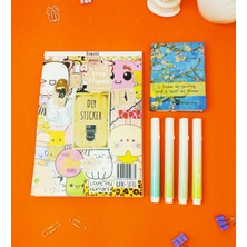 Giftmoda Sticker Defterli ve Morandi Tarzı Yeşil Tonları Keçeli Kalemli Kırtasiye Seti