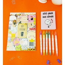Giftmoda Sticker Defterli ve Çift Taraflı Soft Renkli Keçeli Kalemli Kırtasiye Seti