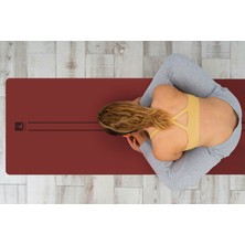 Rebuwo Çizgi Tasarımlı 5mm Ekstra Kaydırmaz Doğal Kauçuk Yoga Matı Pilates Mat 185 X 68 cm Bordo