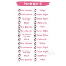 Msticker Okul Ders Etiketi Hello Kitty Temalı 26 Adet 8 cm Okul Ders Etiketi