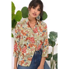 New Laviva Kadın Haki Klasik Yaka Uzun Kol Regular Kesim Gömlek