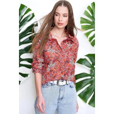 New Laviva Kadın Kırmızı Klasik Yaka Regular Kesim Uzun Kol Gömlek,