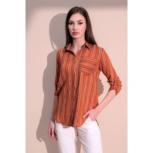 New Laviva Kadın Kiremit Uzun Kol Tek Cep Gömlek