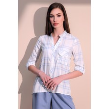 New Laviva Kadın Uzun Kol Yeni Moda Ekose Tek Cep Hakim Yaka Gömlek