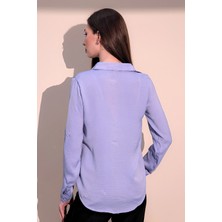New Laviva Kadın Lila Gizli Düğmeli Saten Gömlek