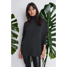 New Laviva Kadın Antrasit Yeni Moda Uzun Kol Oversize Kesim Basic Örme Bluz