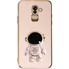 Smcase Samsung Galaxy A6 2018 Plus Kılıf Kamera Korumalı Astronot Desenli Standlı Silikon Pembe