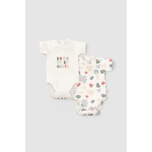Little Gusto 2' Li Kısa Kollu Organik Pamuk Bebek Body Seti Animal Desenli