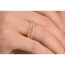 Onseva Kuyumculuk 14 Ayar Altın Kalın Taşlı Bant Yüzük