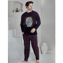 Meschain Erkek Uzun Baskılı Cepli Pijama Takımı Yüzde Yüz Pamuk  Erkek Pijama Takımı