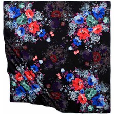 Bursa İpek Siyah Sardunya Desen Ipeksi Eşarp