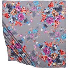 Bursa İpek Gri Sardunya Desen Ipeksi Eşarp