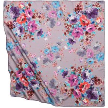 Bursa İpek Lila Sardunya Desen Ipeksi Eşarp