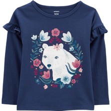 Carter's Küçük Kız Çocuk Uzun Kollu Tshirt Lacivert