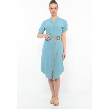 Nuseel Kadın Kemer Detaylı Aerobin Elbise Turkuaz