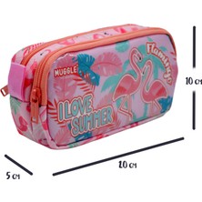 Muggle Flamingo Pembe 2 Gözlü Kalemlik Çantası (MU-7273)