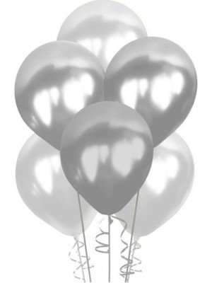 Kidspartim 100 Lü Balon Metalik Gümüş ve Beyaz 12 Inç