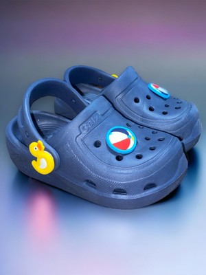 Calx Çocuk Lacivert Renk Top Figürlü Ortopedik Kaydırmaz Sandalet Crocs Terlik