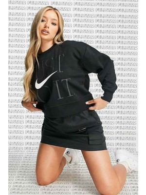 Nike Dri Fit Fleece Training Loose Fit Crop Sweat Bol Kesim Siyah Sweatshirt