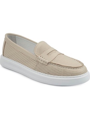 Emel Ayakkabı Hafif Ortopedik Taban Kuşaklı Leofer Ayakkabı Bej