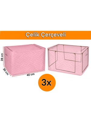 Seryat 3 Adet Çelik Çerçeveli Çok Amaçlı Kutu Mini Hurç Telli Hurç 30X40X28CM Kazak Hurcu