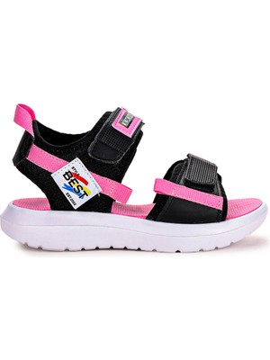 Kiko Kids Cırtlı Yürüyüş Kız/erkek Çocuk Sandalet 200 Siyah - Pembe