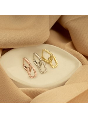 Dkmn Silver Lazer Kesimli Kare 925 Ayar Altın Kaplama Sallantılı Gümüş Küpe