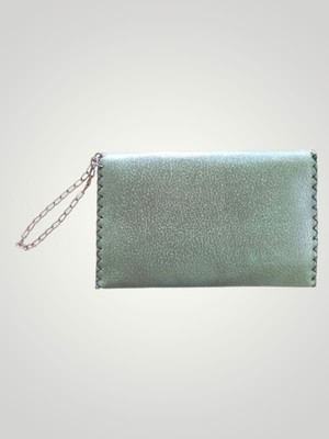 Boutique Venüs Vegan Deri Portföy/clutch Kedili Tasarım Çanta - Yeşil Renk - Boyutları 17/26