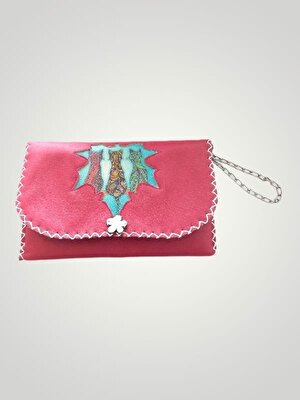 Boutique Venüs Vegan Deri Portföy/clutch Kedili Tasarım Çanta - Bordo Renk - Boyutları 17/26