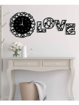 Planet Store Ahşap Love Tablo ve Duvar Saati Model 4