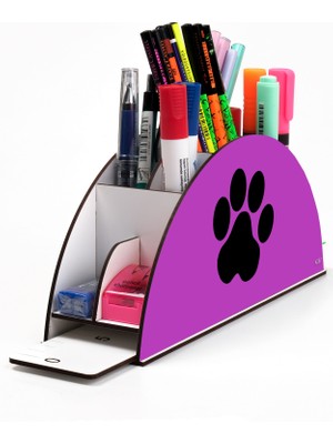 KutuTR Ahşap Vip Pati Serisi Gökkuşağı Cetvelli Masaüstü Kalemlik Organizer Montajlı Kutulu