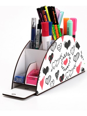 KutuTR Ahşap Vip Öğrenci Seri Gökkuşağı Cetvelli Masaüstü Kalemlik Çocuklar Için Organizer Montajlı Kutulu