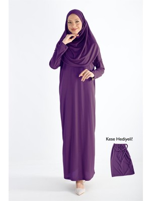 Plistre 2133_Tek Parça Kaymaz Başörtülü Namaz Tesettür Elbise