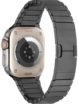 AktarMobile Apple Watch Ultra 49 mm Uyumlu Metal Kordon Baklalı Model Bilezik Paslanmaz Çelik Kayış Kelebek Toka