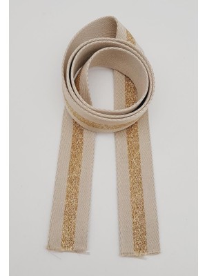 Angel Çanta Aksesuar 4 cm Bej Renk Simli Polyester Kolon 1 Metre