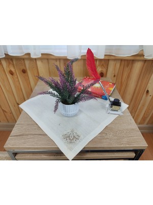 Cennet Home Doğal Dokulu Lavanta Beyaz Hasır Saksıda Dekoratif Masa Çiçeği