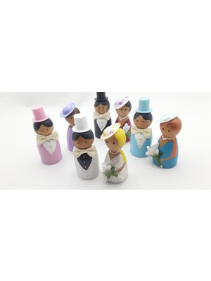 4 Çift Damat Gelin Temalı Ahşap Peg Doll Oyuncak Seti