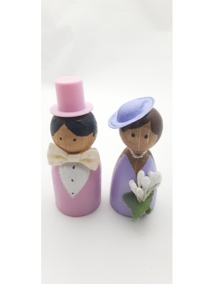1 Çift Damat Gelin Temalı Ahşap Peg Doll Oyuncak Seti Model 04