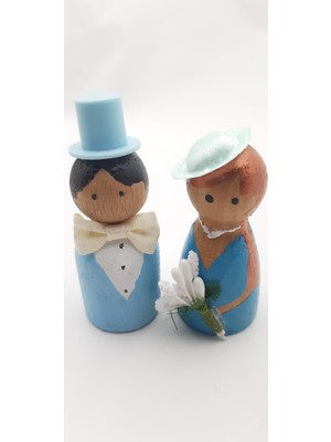 1 Çift Damat Gelin Temalı Ahşap Peg Doll Oyuncak Seti Model 03
