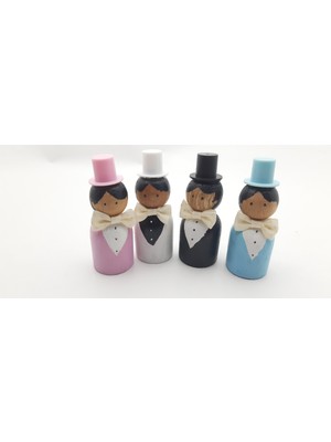 4'lü  Damat ve Sağdıçlar Temalı Ahşap Peg Doll Oyuncak Seti