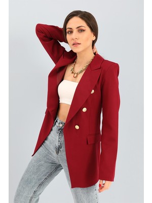 PNCH Blazer Fleto Cepli Atlas Kumaş Ceket - Bordo