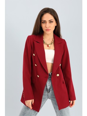 PNCH Blazer Fleto Cepli Atlas Kumaş Ceket - Bordo