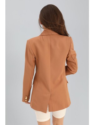 PNCH Blazer Fleto Cepli Atlas Kumaş Ceket - Camel