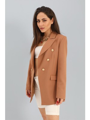 PNCH Blazer Fleto Cepli Atlas Kumaş Ceket - Camel