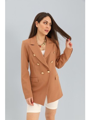 PNCH Blazer Fleto Cepli Atlas Kumaş Ceket - Camel