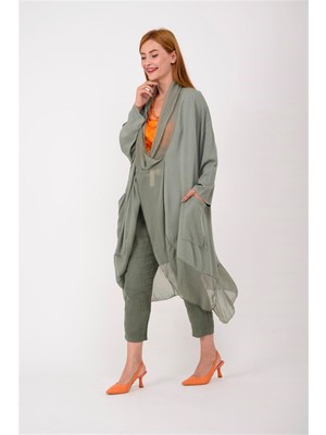 Bohem Stil Vizon Italyan Ipek Detaylı Oversize Kaftan & Bluz