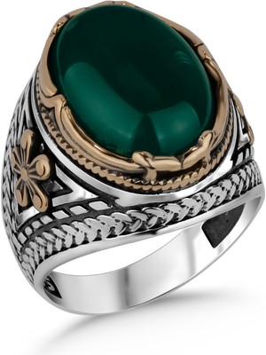 Argento Silver Yeşil Akik Taşlı 925 Ayar Gümüş Erkek Yüzük