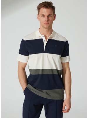 Fabrika Comfort Polo Yaka Çizgili Haki Erkek T-Shirt cm Verda